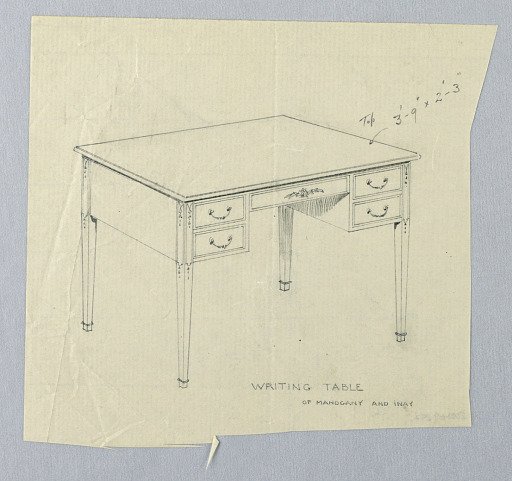 Design for Rectangular Writing Table with Decorated Tops of Legs