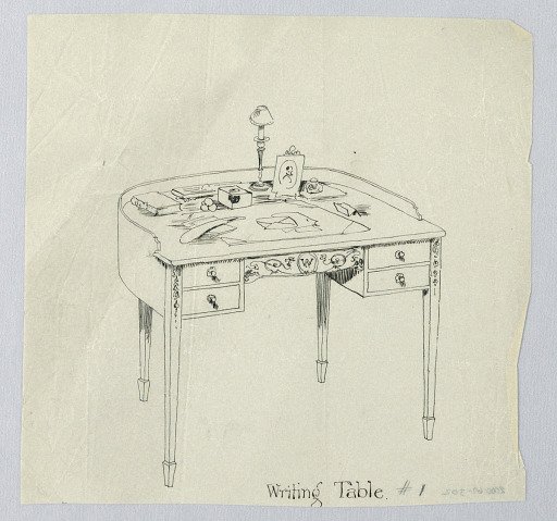 Design for Semi-Circular Writing Table #1, with Initial "W" Carved on Center Drawer
