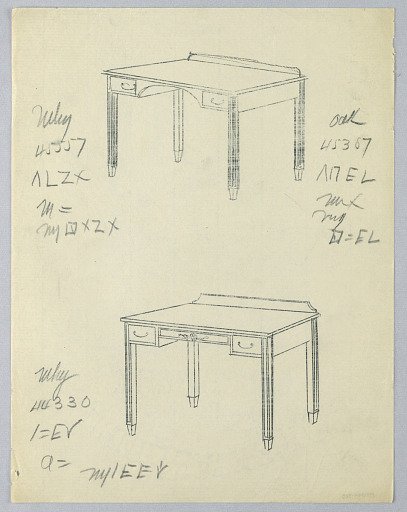 Tracings of Designs for Rectangular Writing Table #s 45557 and 44330, with Oak Variant Number