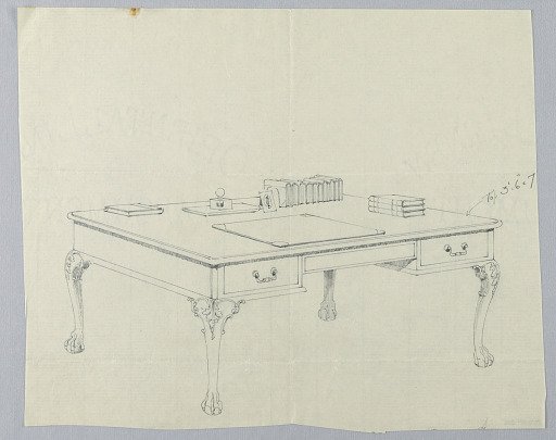Design for Large Rectangular Writing Table with Lion-Paw Feet and Books Atop