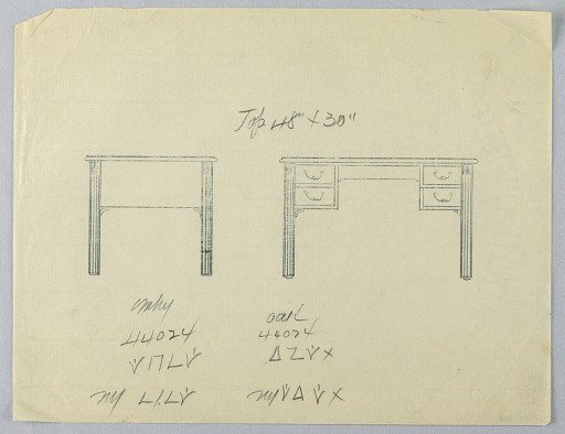 Tracing of Design for Writing Table in Two Views, # 44024