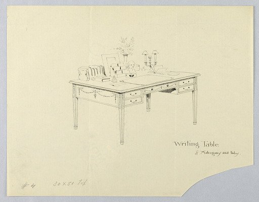 Design for Rectangular Writing Table No. 4 with Bust and Double Lamp Atop