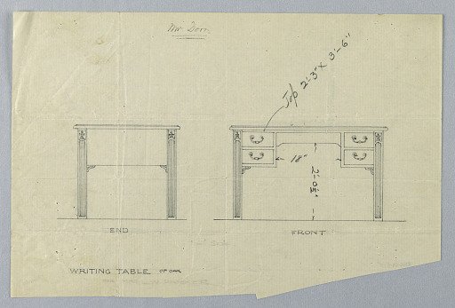 Design for Writing Table for Mr. Dorn in Two Views