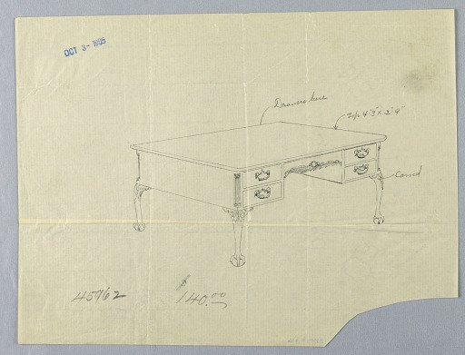 Design for Rectangular Writing Table #45962 with Lion-Paw Feet