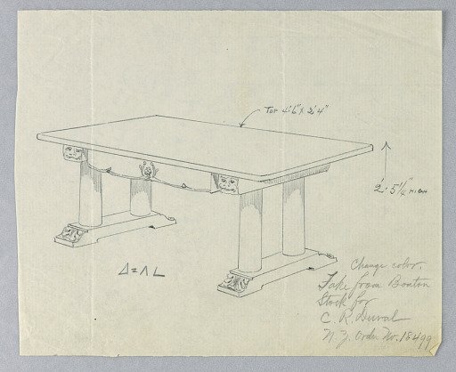 Design for Massive Library Table for C. R. Duval