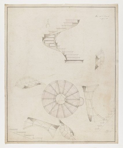 Perspective and Plan View of a Spiral Staircase that Turns to the Left
