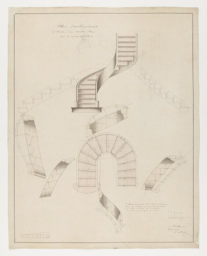 Plan Development and Elevation for a Spiral Staircase that Turns to the Right