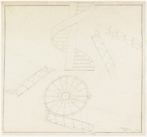 Elevation and Plan View for a Spiral Staircase