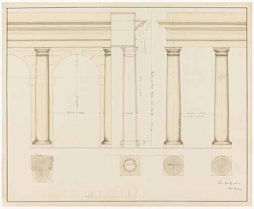 Elevation of Section of a Wall with Columns and Arch at Left