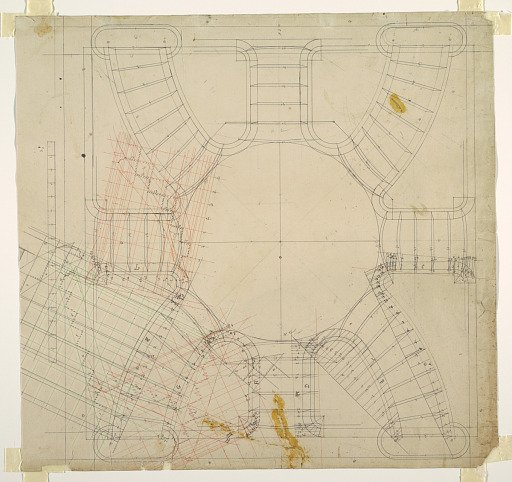 Plan View of a Double Spiral Staircase with Central Landing
