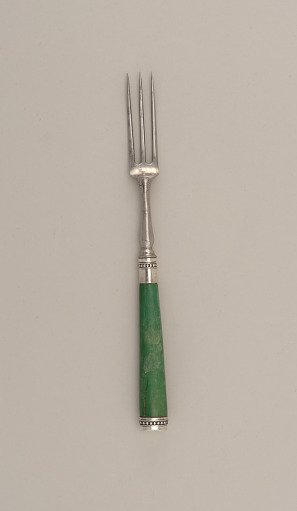 Dessert Fork with Green-Stained Ivory Handle