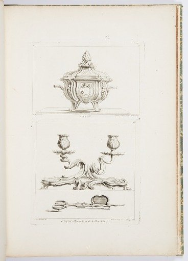 Bougeoir Mouchette et Porte Mouchette, Plateau avec bougeoir et paire de mouchettes, (1730-1735), 6th Plate