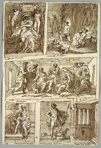 Design after Paintings by Raphael and Paintings in Bologna by Albani, Francia, Parmigianino; Monument Verso: Anatomical Study