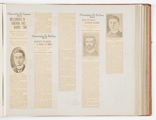 Commemorative Scrapbook Documenting the 1901 Record Breaking Coach Race from New York City to Philadelphia and Back Again