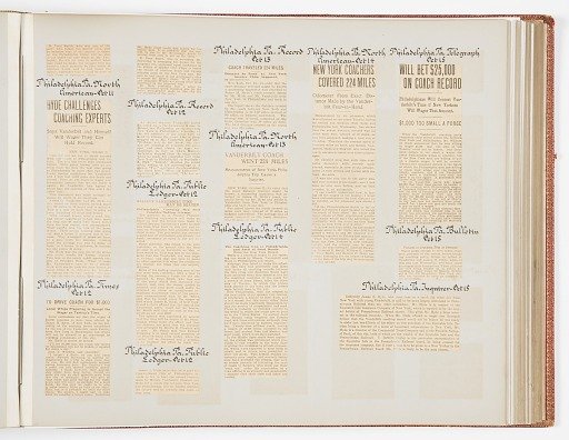 Commemorative Scrapbook Documenting the 1901 Record Breaking Coach Race from New York City to Philadelphia and Back Again