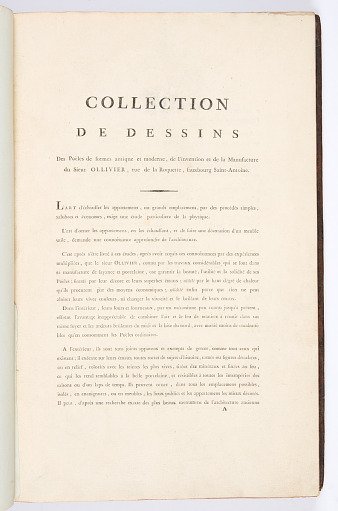 COLLECTION DE DESSINS Des Poëles de formes antique et modern, de l’invention et de la Manufacture du Sieur OLLIVIER, rue de la Roquette, fauxbourg Saint-Antoine.