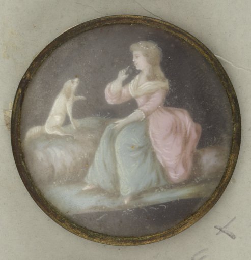 Button with Painted Lady and Dog