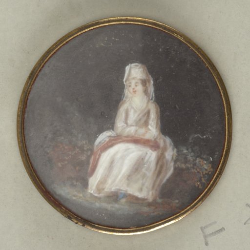 Button with Painted Seated Lady