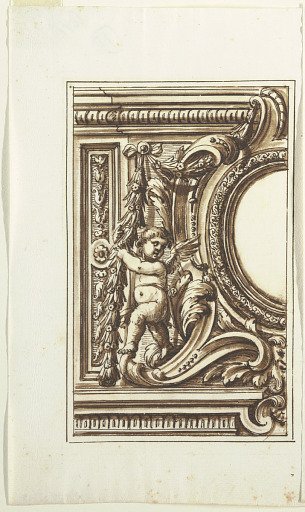 One of a set of twelve projects for the decoration of a wall to be placed at a height. Preceded by a title page.
