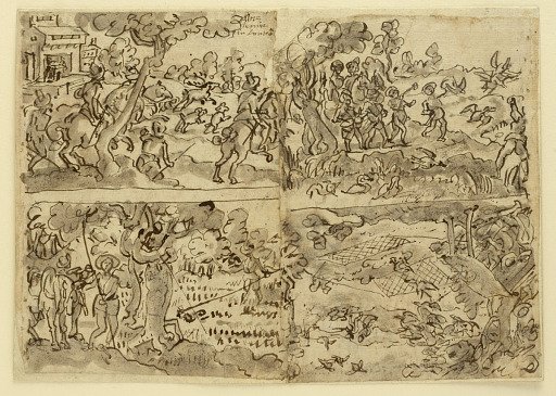 Deer Hunt with Hounds [above]; Skylark Hunt with Falcons [below]