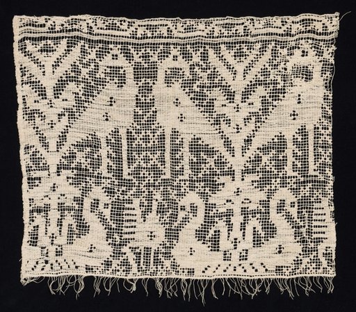 Fragment of a Border with Standing and Seated Birds Amidst Vegetation
