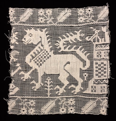 Fragment of a Band with Dragon, Castle, and Vegetation