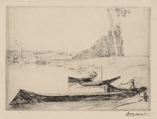 Small ferry-boats on the banks oft he Seine