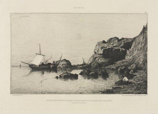 Fishing boat making a port of call at the rocks of Collioure