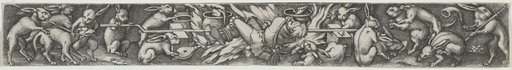 Rabbits Roasting a Hunter and His Dogs