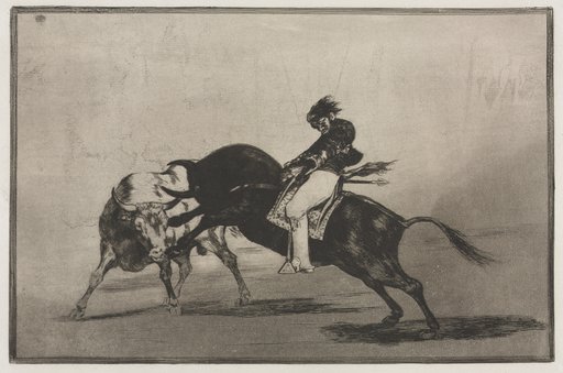 Bullfights: The Same Ceballos Mounted on Another Bull Breaks Short Spears in the Ring at Madrid