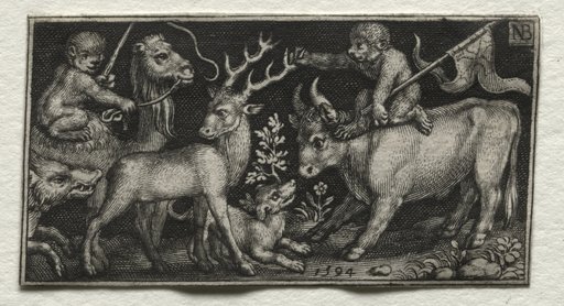 Monkeys Riding a Camel and a Bull