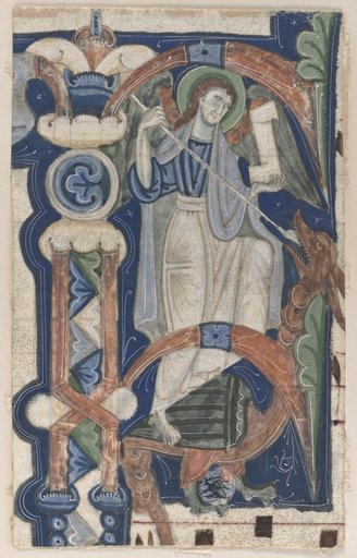 Historiated Initial (P) Excised from a Choral Book: St. Michael and the Dragon