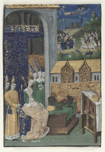 Single Miniature Excised from Boccaccio's Des Cleres et nobles femmes: Queen Medusa and Her Court