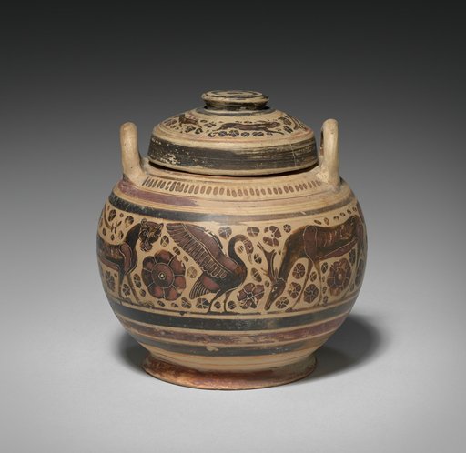 Black-Figure Pyxis (Cylindrical Lidded Box): Animals