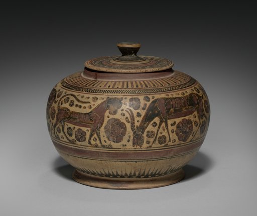 Black-Figure Pyxis (Cylindrical Lidded Box): Animals