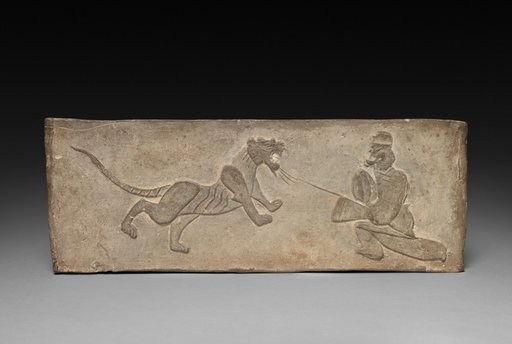 Panel from Model Cooking Stove: Lancer Jousting with a Tiger