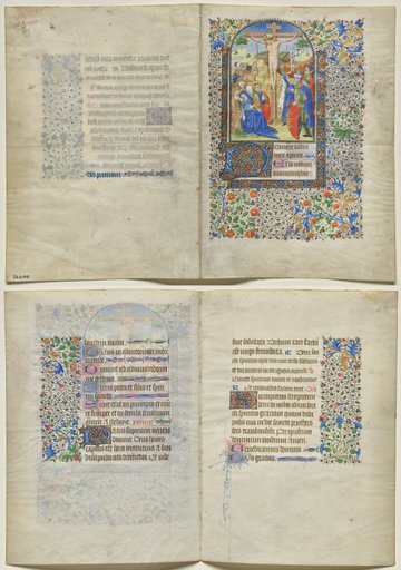 Bifolio from a Book of Hours: The Crucifixion (recto), Text (verso)