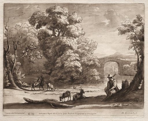 Liber Veritatis: No. 39, A Landscape with Herdsman Playing a Bagpipe and Goats Browsing