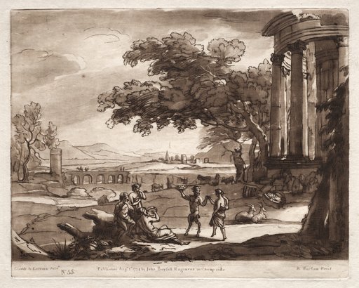 Liber Veritatis: No. 55, A Landscape with a Temple and a Nymph and Satyr Dancing