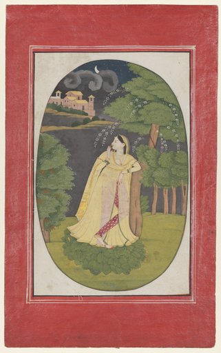 The heroine who waits anxiously for her absent lover (Utka Nayika)