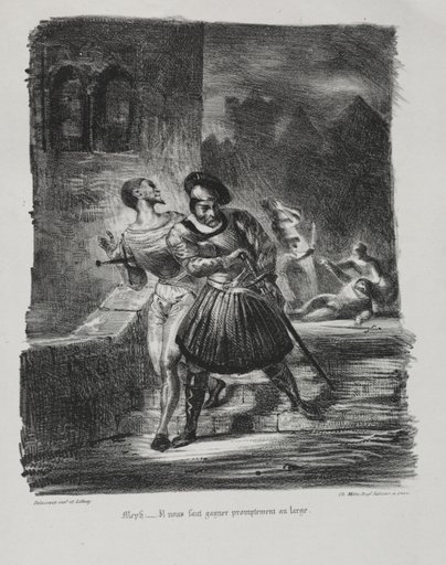 Illustrations for Faust: Méphistophélés and Faust flee after the duel