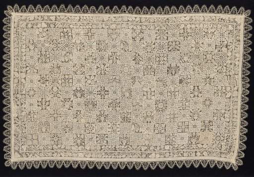 Cloth with One Figure of a Woman Carrying a Cross Surrounded by Floral and Vegetal Patterns