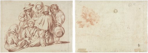 Group of Six Children (recto); Sketch of a Village (verso)