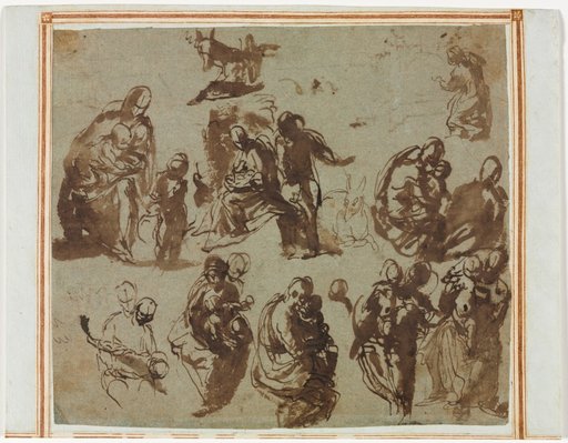 Various Sketches of the Madonna and Child (recto); Architectural Studies (verso) [partially visible on recto]