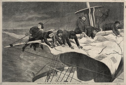 Winter at Sea - Taking in Sail Off the Coast
