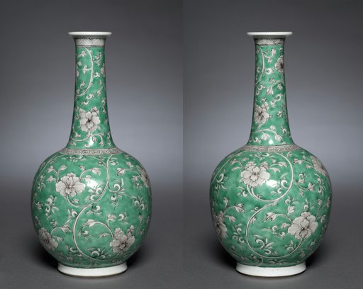 Pair of Bottle Vases with Floral Scrolls