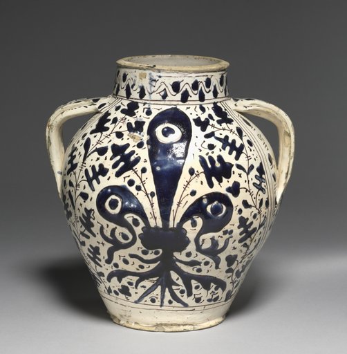 Two-Handled "Oak Leaf" Pharmacy Jar with Fleur-de-Lys