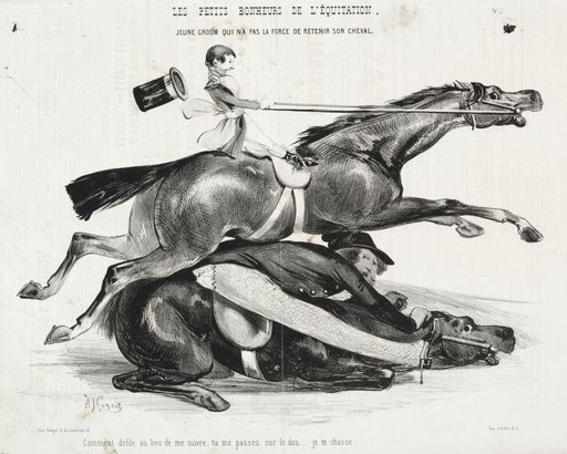 Les petits bonheurs de l'équitation: Jeune Groom qui n'a pas la force de retenir son cheval