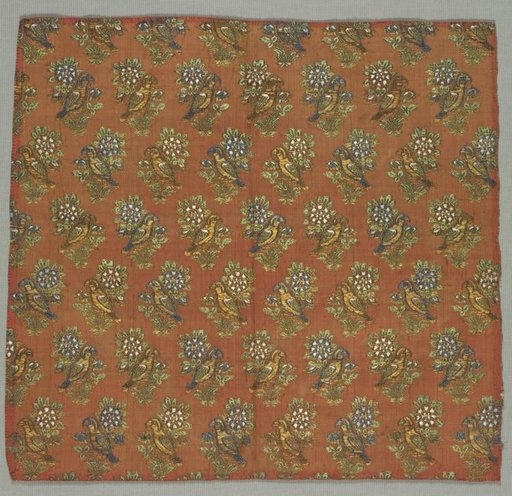 Fragment of Silk Taffeta with “Rose and Nightingale” Motif