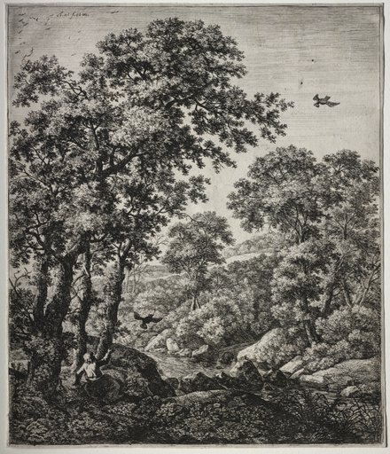 Six large upright landscapes with scenes from the Old Testament: Elijah Fed by the Ravens